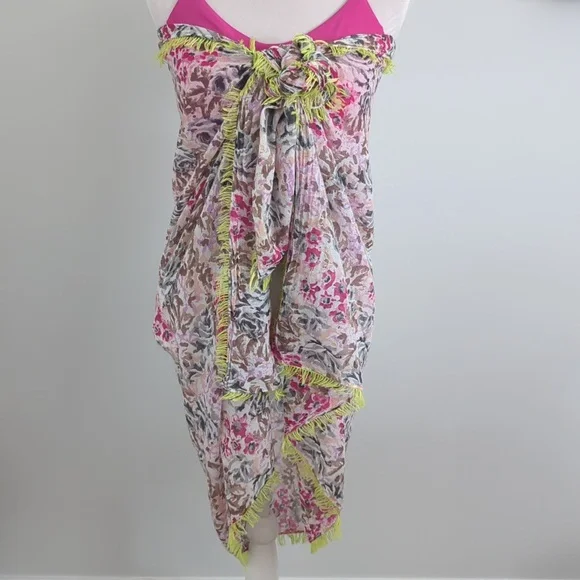 American Eagle Pareo Sarong Beach Wrap Scarf Water Color Eyelash Fringe - Picture 2 of 9